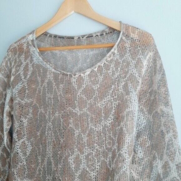 Made in Italy | Leopard Pattern Wool & Mohair Blend Light Top Sz M - Picture 3 of 13